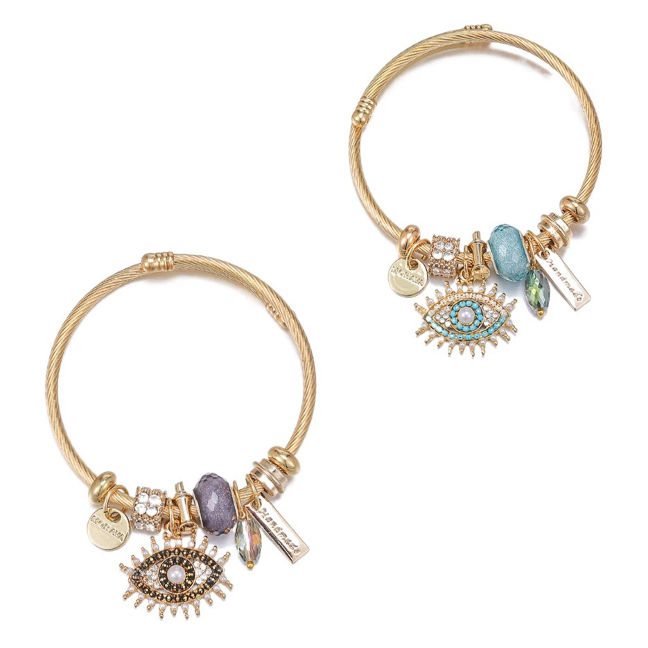 Европейский и американский трансграничный браслет, модный DIY кулон в виде дьявольского глаза, браслет из нержавеющей стали, женский темперамент, губная помада, браслет из бисера