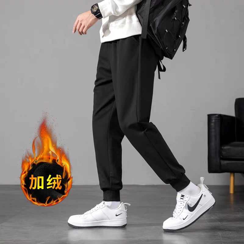 Брюки мужские повседневные брюки мужские спортивные штаны до щиколотки брюки с завязками на щиколотке мужские свободные штаны осенне-зимние на флисовой подкладке