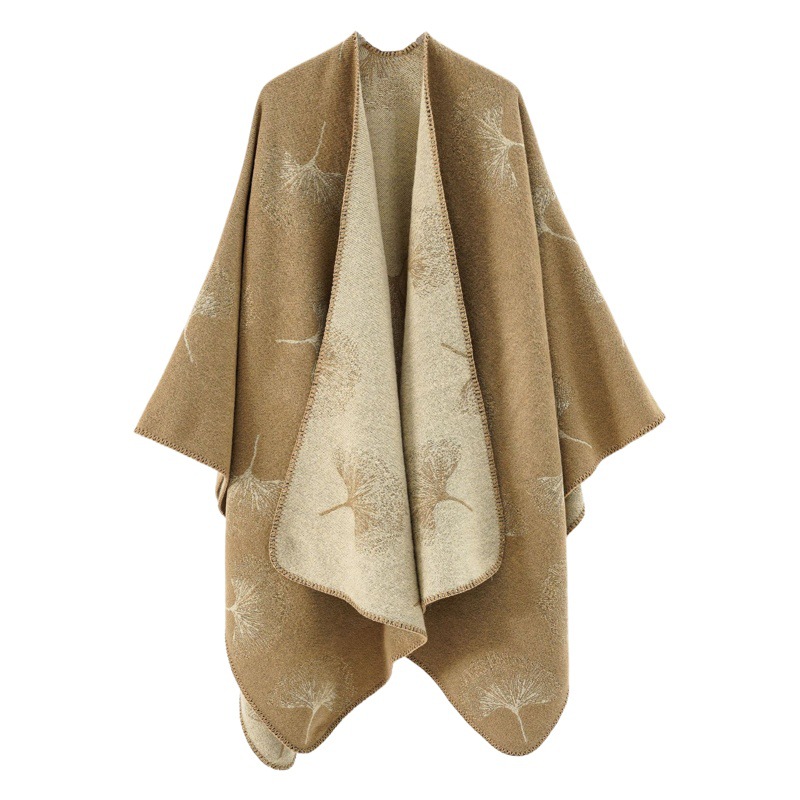 【Ginkgo Leaf】Producto de moda de las transmisiones en vivo de Douyin, bufanda tipo chal con dobladillo dividido, estilo étnico, cálida, para otoño e invierno, para mujer.