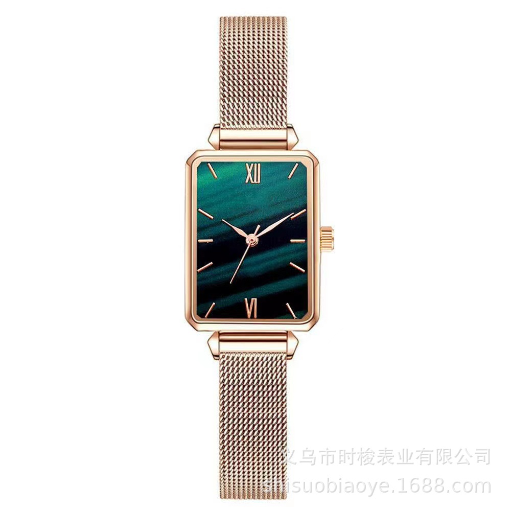 Moda nuevo reloj de mujer Correa de Milán correa de malla pequeño reloj verde reloj de cuarzo cuadrado de mujer de moda coreana