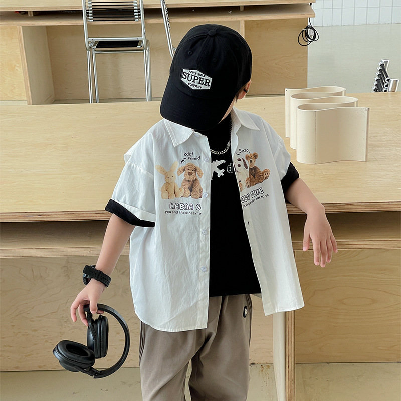 Ropa de verano para niños de estilo coreano Chaqueta de punto a rayas de moda camisa de manga corta casual para niños de moda Mori camiseta para niños