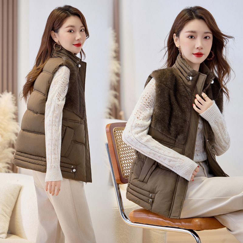 2025 otoño y invierno nuevo estilo retro de peluche empalme hombro de moda femenina chaqueta de invierno de algodón relajado casual