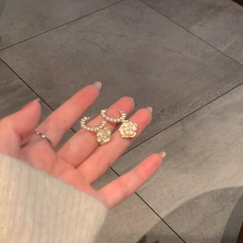 S925 Silver Needles Light Luxury Versatile Geometric Pearl Earrings for Women Unique Design High-end Camellia Flower Pendant Earrings