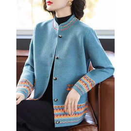 秋装外套洋气上衣服大码中老年女春秋冬短款针织开衫2025新款