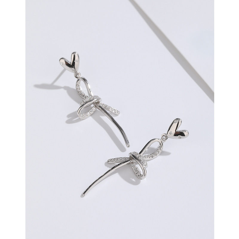 925 plata esterlina encantadora arco pendientes para las mujeres nicho diseño nuevos pendientes largos elegante joyería del oído de alto grado