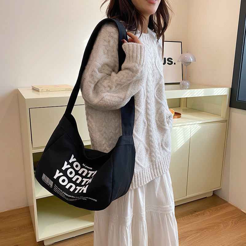Korean-style canvas bag, artistic Japanese-style Instagram simple single-shoulder bag, school student schoolbag, men's large-capacity commuting bag undefined