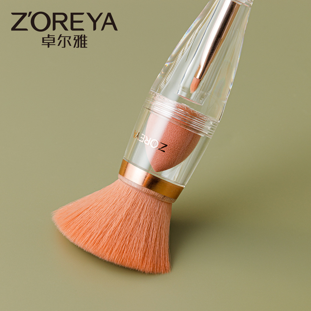 Zhuoerya herramientas de belleza cepillo de contorno al por mayor puff puntiagudo cepillo de labios a prueba de polvo reemplazo de doble cabeza cepillo de maquillaje tres en uno