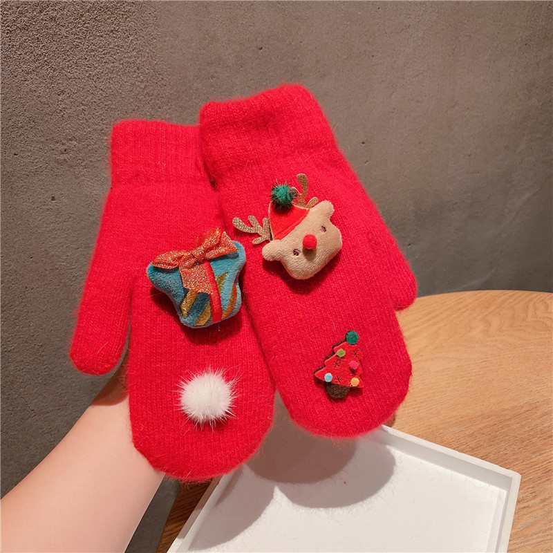 Femmes Mignon Père Noël Bloc De Couleur Wapiti Tricot Gants display picture 2