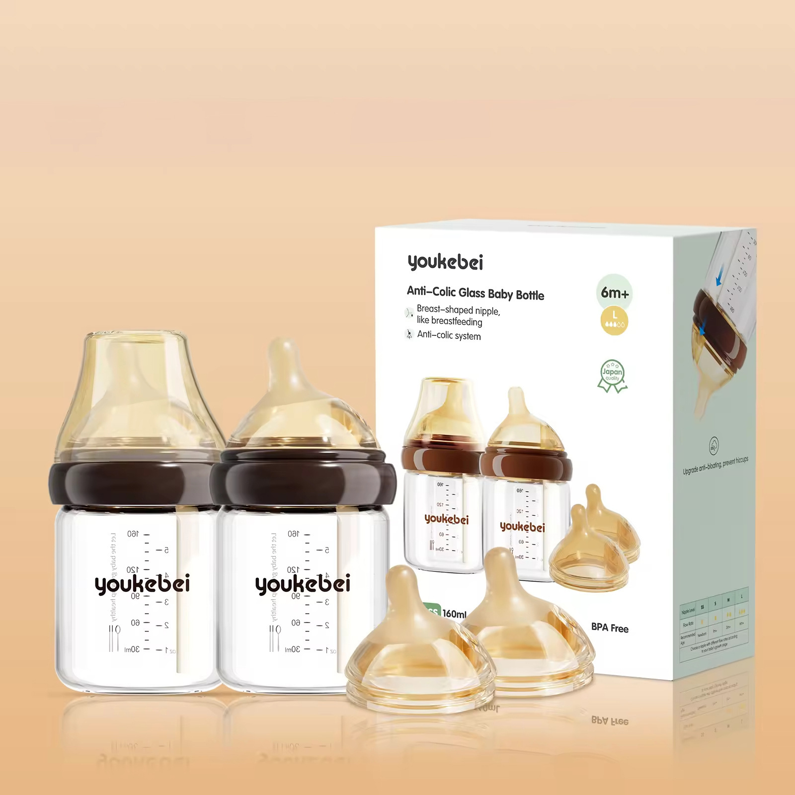 카키색 - 영문 포장 [160+160ML 2개입] + S 사이즈 젖꼭지 * 2개