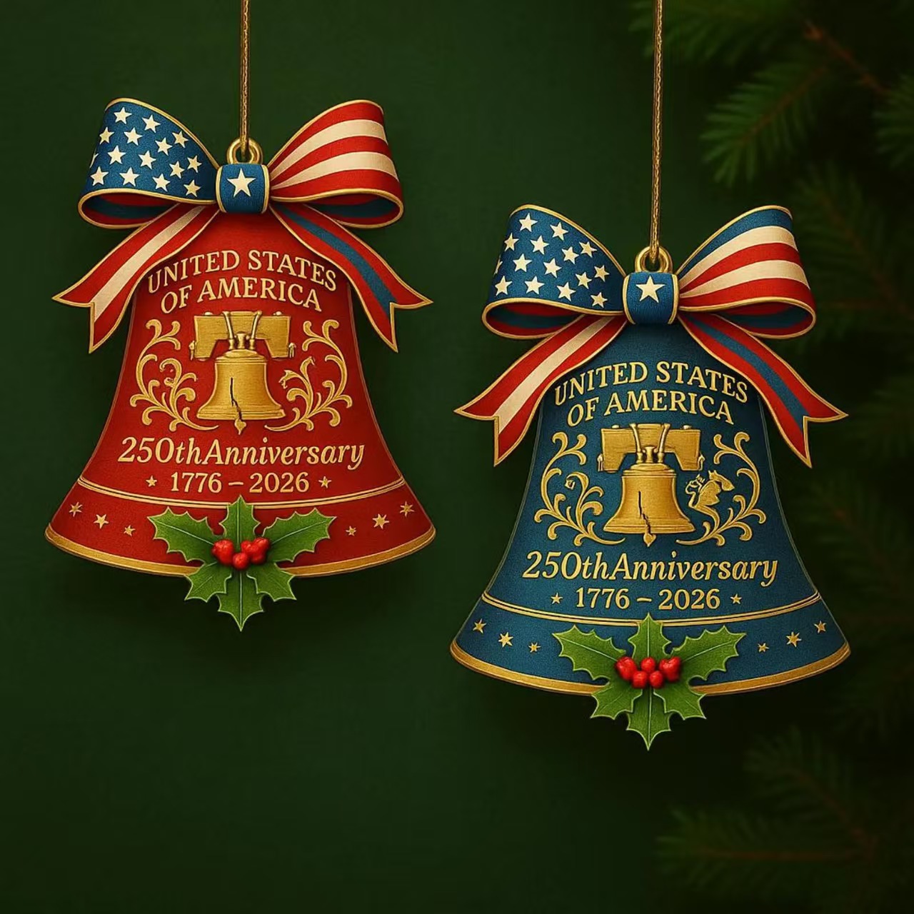 Colgante transfronterizo de los Estados Unidos 250 aniversario recuerdos acrílico 2D colgante de campana para celebrar el 250 aniversario de los Estados Unidos