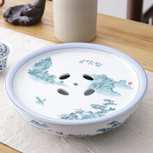 功夫茶具约办公家用圆形茶盘茶船储水式特价空船托盘简跨潮汕陶瓷