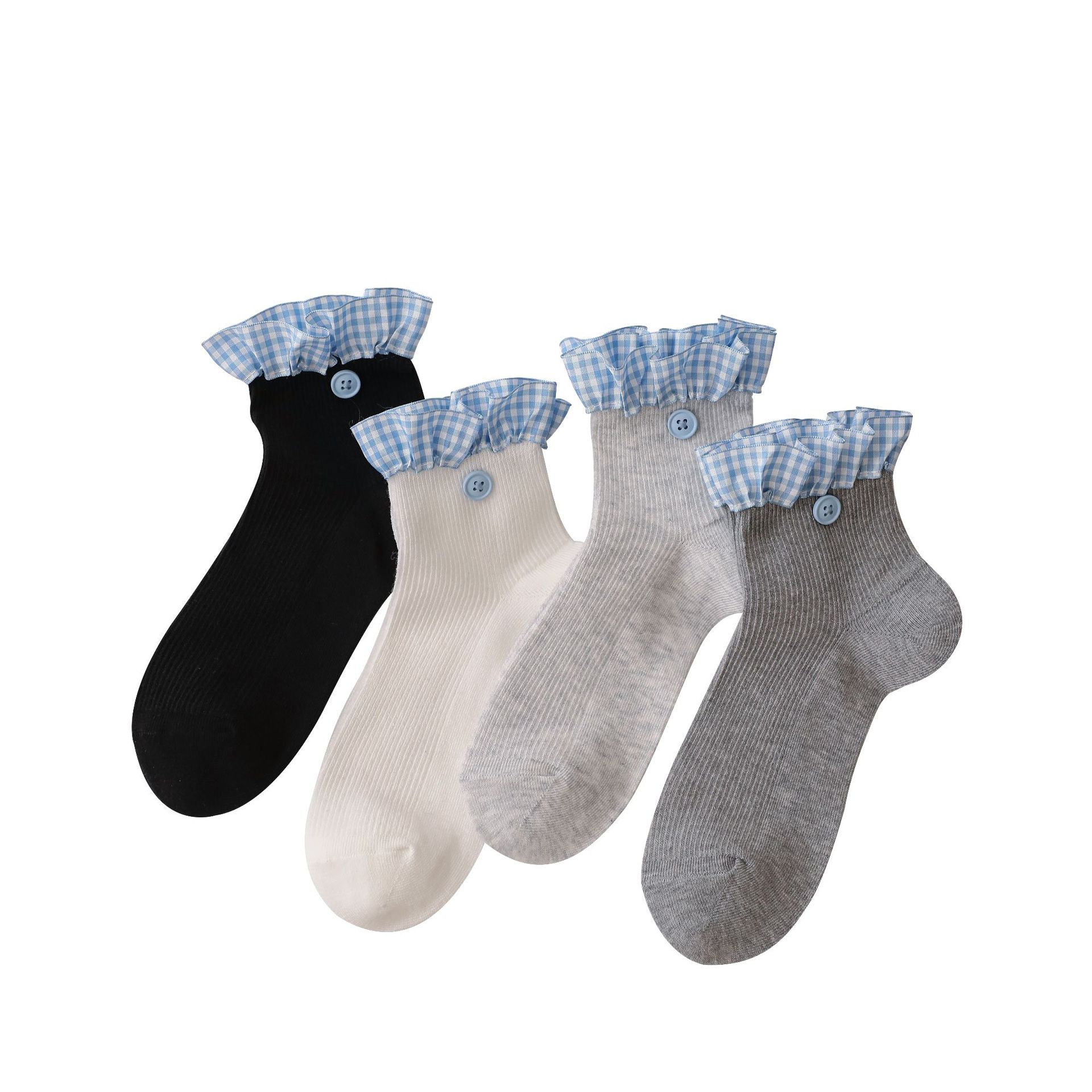 Calcetines de encaje de joyería gris Calcetines finos de verano para niños Calcetines de tubo de todo fósforo coreanos Calcetines de doble aguja Zhuji para mujer