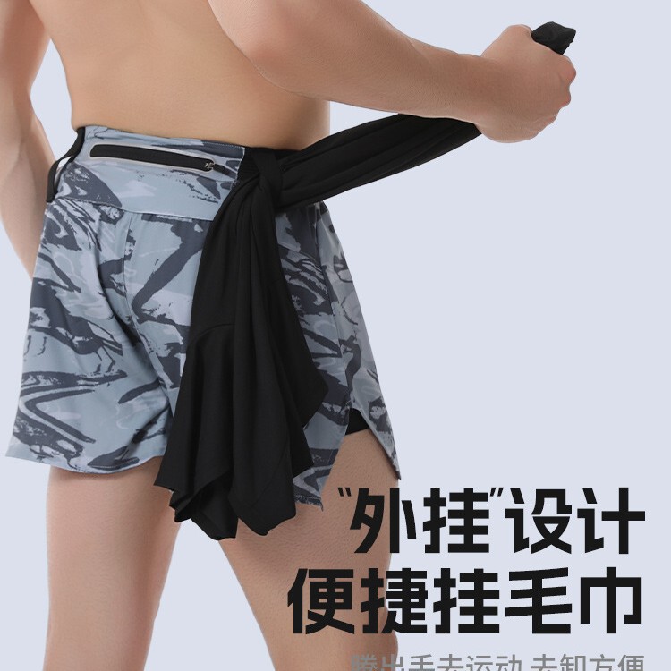 2026 New Men's Running and Fitness Double-Layer Quick-Drying 2-in-1 Shorts Breathable Sports Shorts with Mobile Phone Pocket