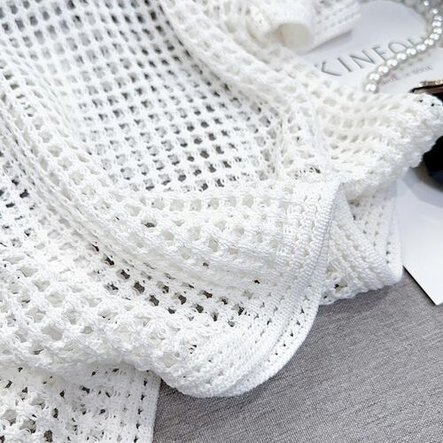 Summer hollow out thin short-sleeved women's Korean style design pure desire loose blouse all-match round neck knitted top shirt