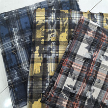 时尚新品加厚棉色织格子布 潮流破洞印花复古衬衫服春夏布料 现货
