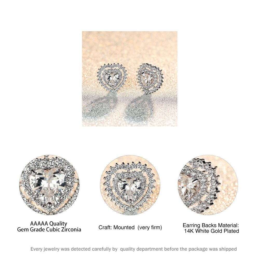 Fashion Heart Shape Copper Inlay Zircon Ear Studs 1 Pair