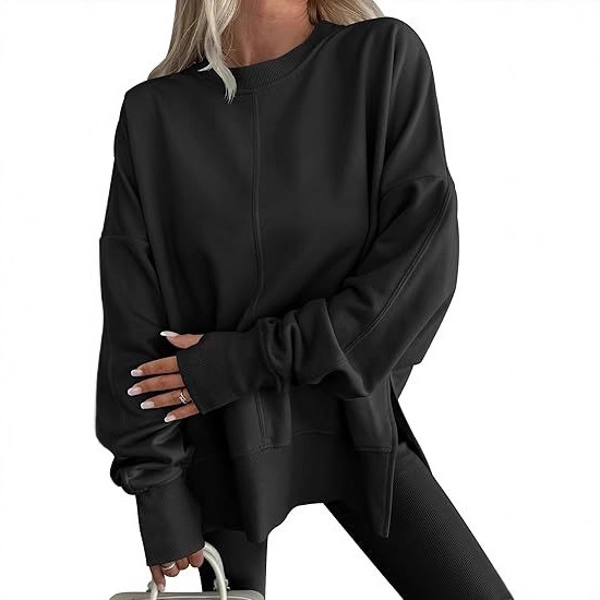 Amazon 2025 Autumn Women's Side Slit Thumb Hole Pullover Oversized Long Sleeve Hoodie Y2K Sweatshirt