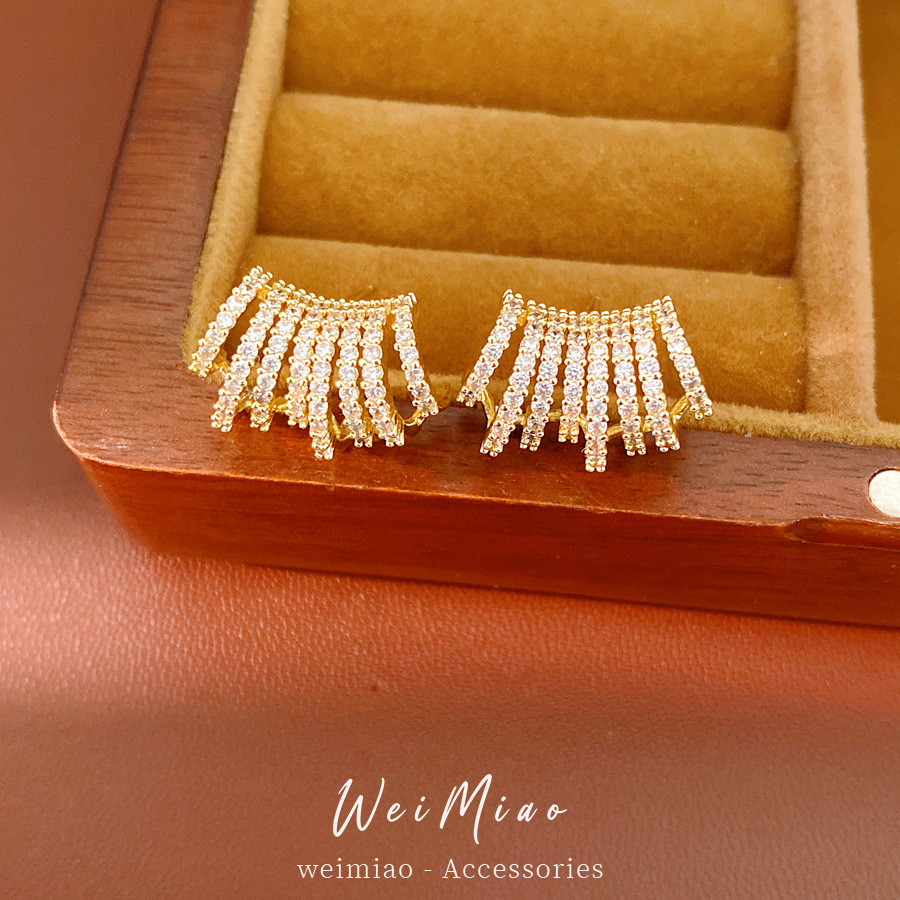 14K oro real galvanizado aguja de plata Zircon pendientes multicapa en forma de C personalidad simple pendientes de moda lujo ligero pendientes de alta calidad image 4