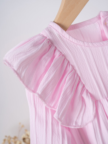 European and American-style girls' spring and autumn dress, ruffled long-sleeved casual skirt for babies, solid-color Korean-style everyday A-line skirt.