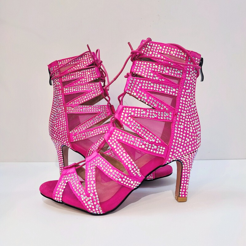 Jazz Dance Lace-Up Rhinestone High-Heeled Sandals for Women, Cha-Cha, Rumba, Latin Salsa, Soft-Soled Heels, Modern Dance Shoes Jazz Dance Lace-Up Rhinestone High-Heeled Sandals for Women, Cha-Cha, Rumba, Latin Salsa, Soft-Soled Heels, Modern Dance Shoes