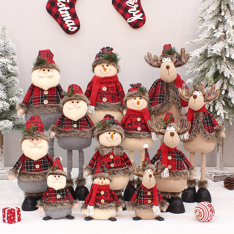 Santa Claus Stretchable Plush Doll, Christmas Snowman & Reindeer Standing/Sitting Decorative Figurine For Home, Office & Store Display_voghion.com