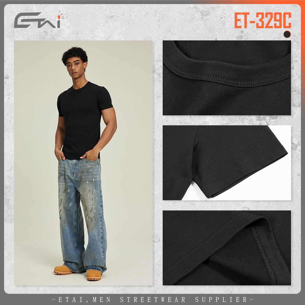 ETAI Hombre| Nuevo estilo de moda transfronterizo hombre cuello redondo delgado de manga corta estilo de estilo masculino de alta calidad pesada camiseta de color sólido