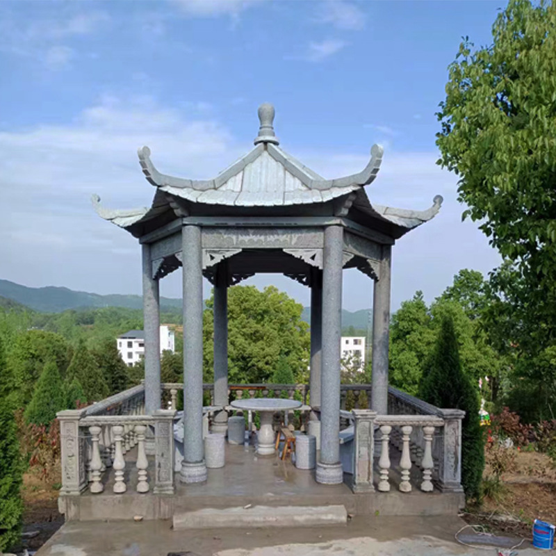 石亭子 晚霞紅涼亭長廊公園小區庭院景觀雕塑花崗岩涼亭廠家