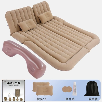Vehicle-mounted inflatable bed: gadget, camping mattress, rear - 64-size-suv-trunk-long-bench-flocked-beige-wireless-air-pump-camping-light