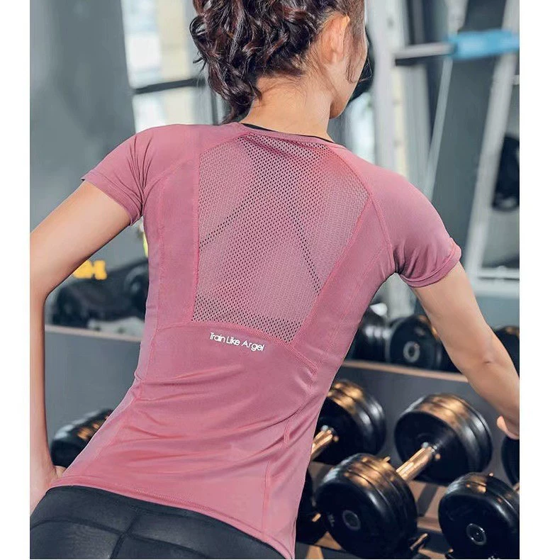 Летние виды спорта Футболка с короткими рукавами женская сетевая пряжа быстротушащая и дышащая йога топ тонкая тренировка эластичная бег фитнес-футболка