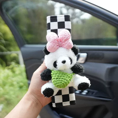 Knot Car Accessories Safety Belt – Seat belt shoulder pad - black-and-white-shoulder-pads-panda-green-pocket
