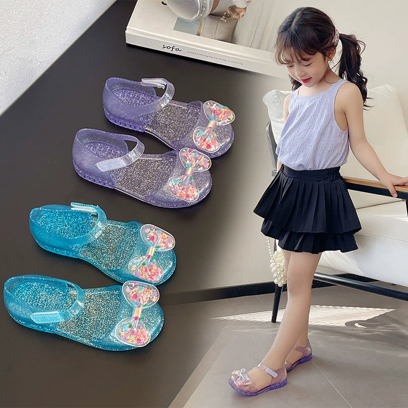 Горячая распродажа новый летний желе сандалии для детей девочек прозрачная обувь прозрачная нескользящая обувь принцессы пляж милый