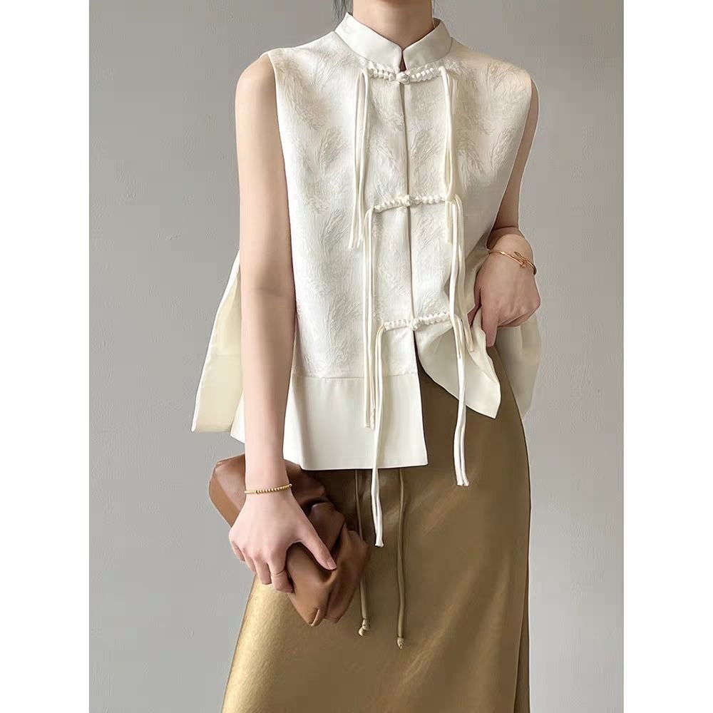 Chinese Style National Style Buckle Spring, Summer and Autumn 2025 Jacquard New Women's Vest Short Waistcoat Top Vest Retro