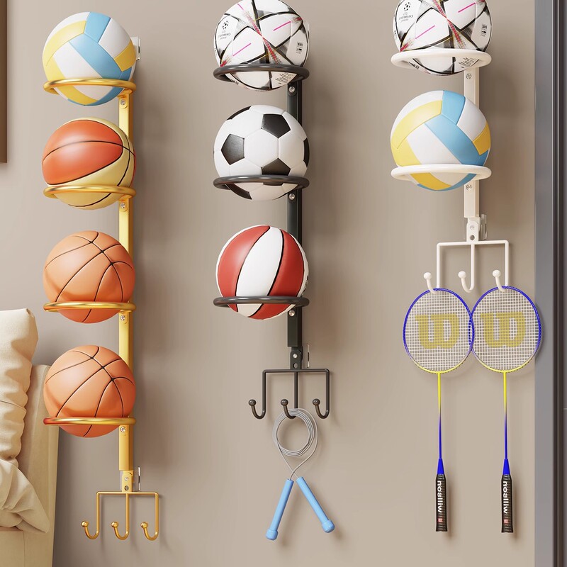 Basketball Storage Rack for Home Use, Wall-Mounted Shelf, No-Drill Children's Feather Volleyball Storage Organizer Basketball Storage Rack for Home Use, Wall-Mounted Shelf, No-Drill Children's Feather Volleyball Storage Organizer