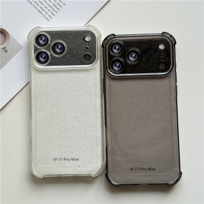 四角气囊适用苹果17promax手机壳iphone16pro透明闪粉TPU软精孔壳