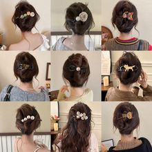 花朵一字夹可爱大号扭扭夹珍珠女发量少女生发卡高端夏天甜美发夹