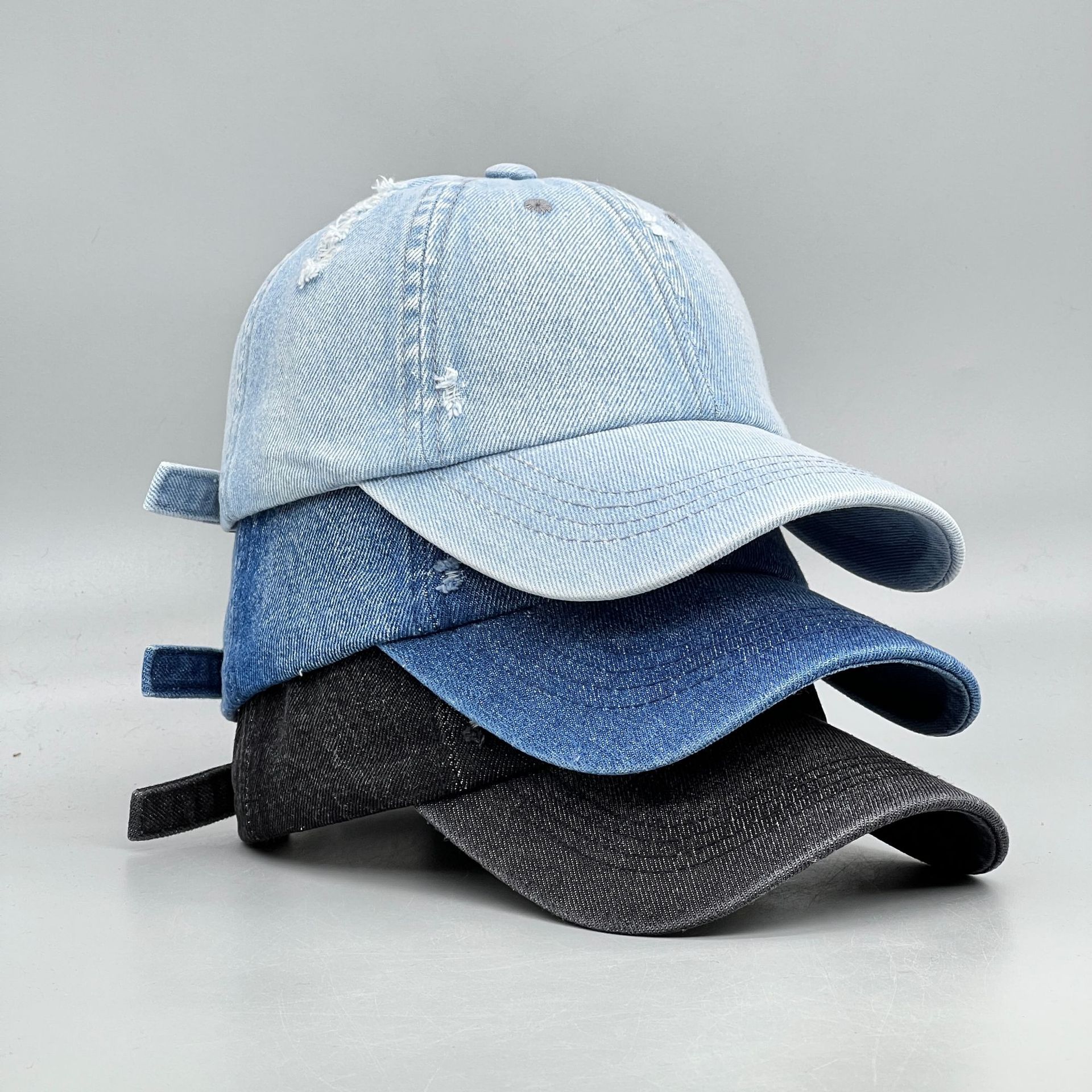 Niche design ripped denim baseball cap w...