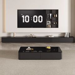 黒のコーヒーテーブルテレビキャビネット組み合わせホームリビングルーム新しい小さなアパートフロアテレビキャビネットレンタルルームガラスコーヒーテーブル