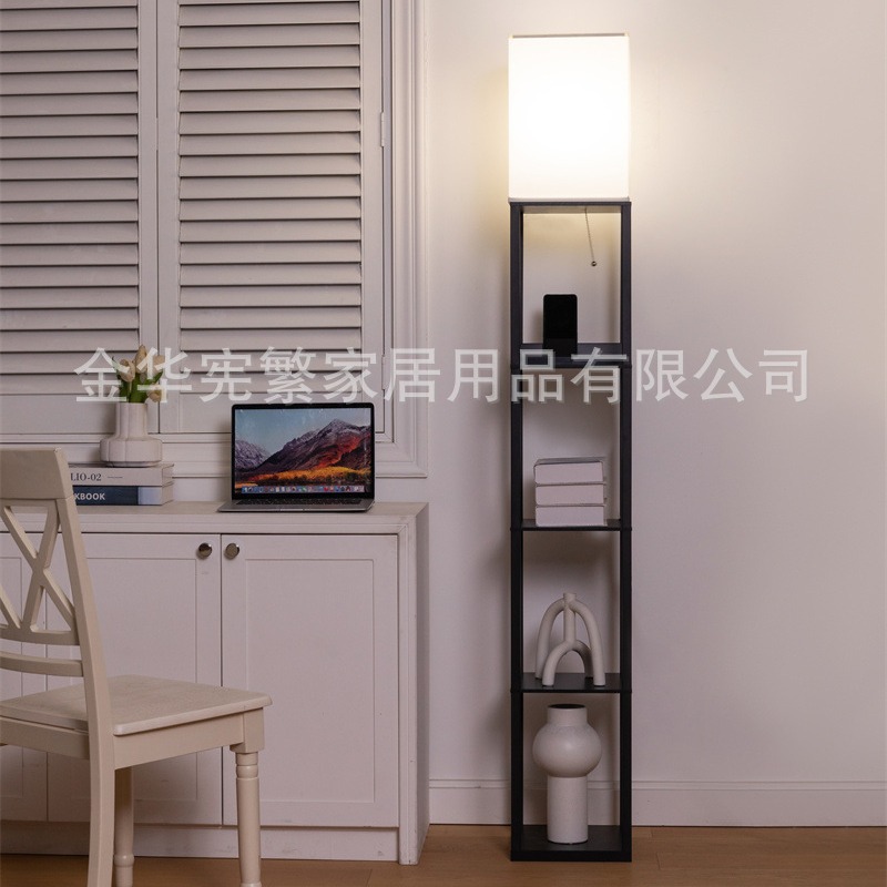 Transfronterizo Amazon Temu tubo cuadrado cubierta de tela lámpara de pie de 5 capas con USB lado del sofá estante del Gabinete lámpara de tracción decorativa