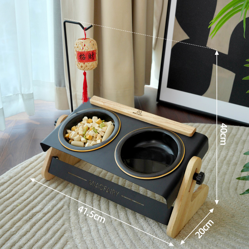 Perro portátil al aire libre acampando gatos retro cerámica alta pie doble tazón tazón para perros tazón para gatos pequeños perros artículos de tazón para mascotas