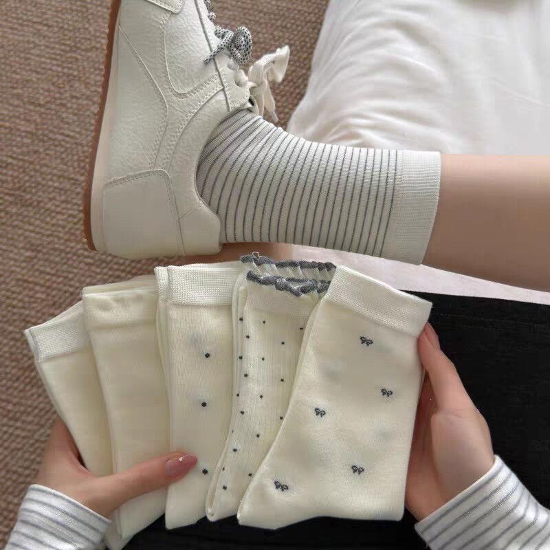 Xinjiang cotton slouch socks 10A antibacterial and odor-resistant spring and autumn striped polka dot bow cute girl mid-calf maternity socks Xinjiang cotton slouch socks 10A antibacterial and odor-resistant spring and autumn striped polka dot bow cute girl mid-calf maternity socks