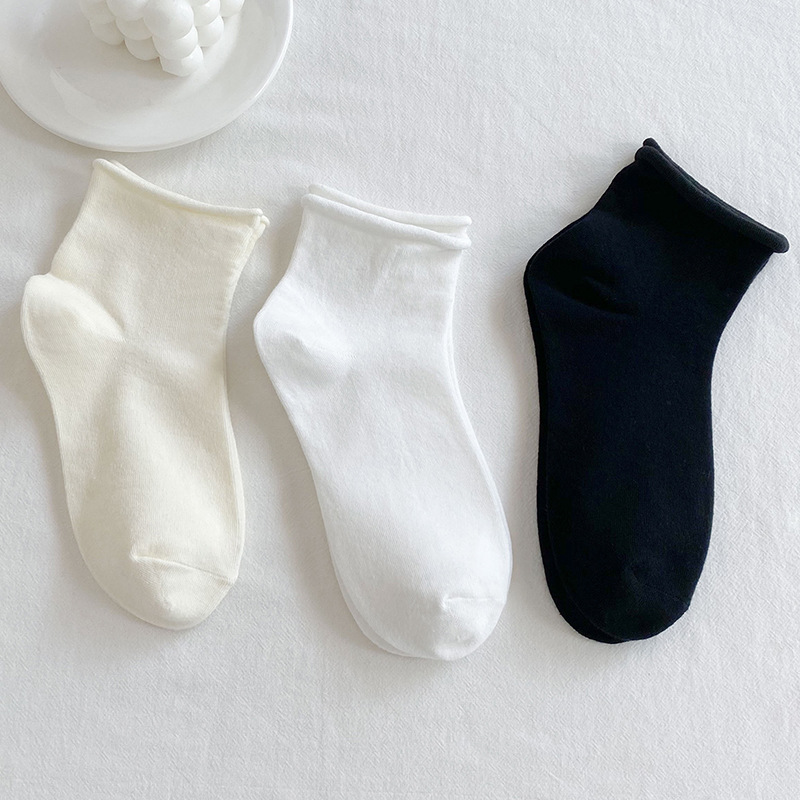【純棉】奶白色襪子女jk襪短筒短襪春秋款夏季樂福鞋中筒襪卷邊