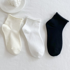【純棉】奶白色襪子女jk襪短筒短襪春秋款夏季樂福鞋中筒襪卷邊