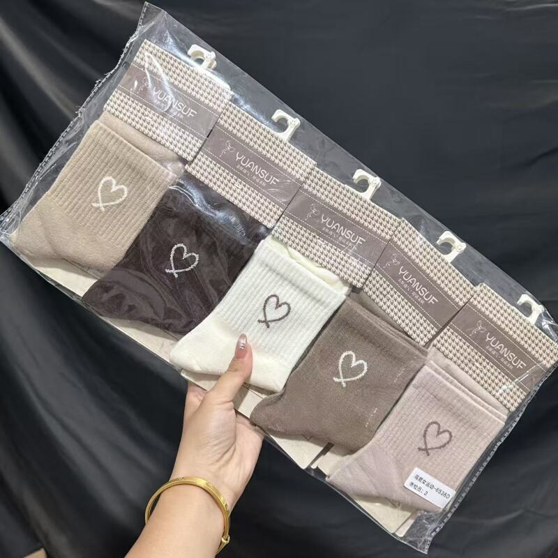 秋款新品！燕麦色女士运动袜简约条纹袜混搭中筒棉袜ins风潮袜|undefined