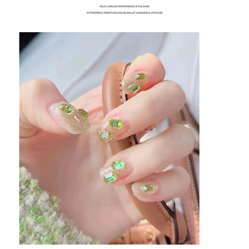 Online Celebrity Nail Candy Diamond Jewelry resina tridimensional Aurora color mágico largo octogonal en forma de diamante de uñas al por mayor 100 piezas