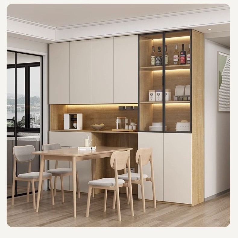 Gabinete de vino simple de madera sólida, gabinete de comedor integrado contra la pared, mesa de comedor de sala de estar, gabinete alto incrustado, almacenamiento de tipo pequeño