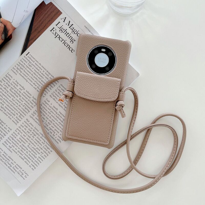 Mobile Phone Case for Huawei Mate 40Pro P40 Pro Litchi Pattern Leather Card Holder Crossbody Mobile Phone Case for Women p50