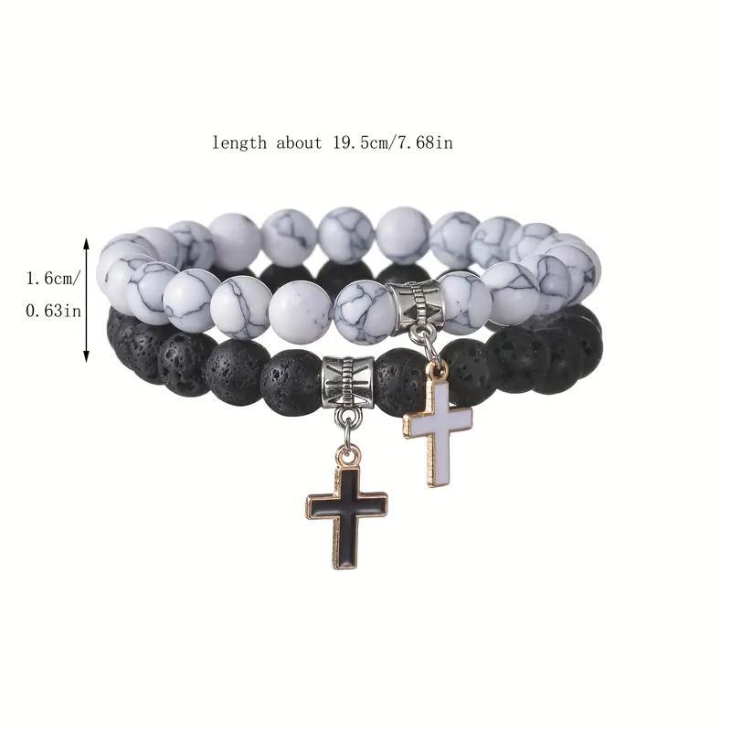 Cross Pattern Casual Retro Cross Alloy Volcanic Rock Howlite Beaded Bracelets Wholesale