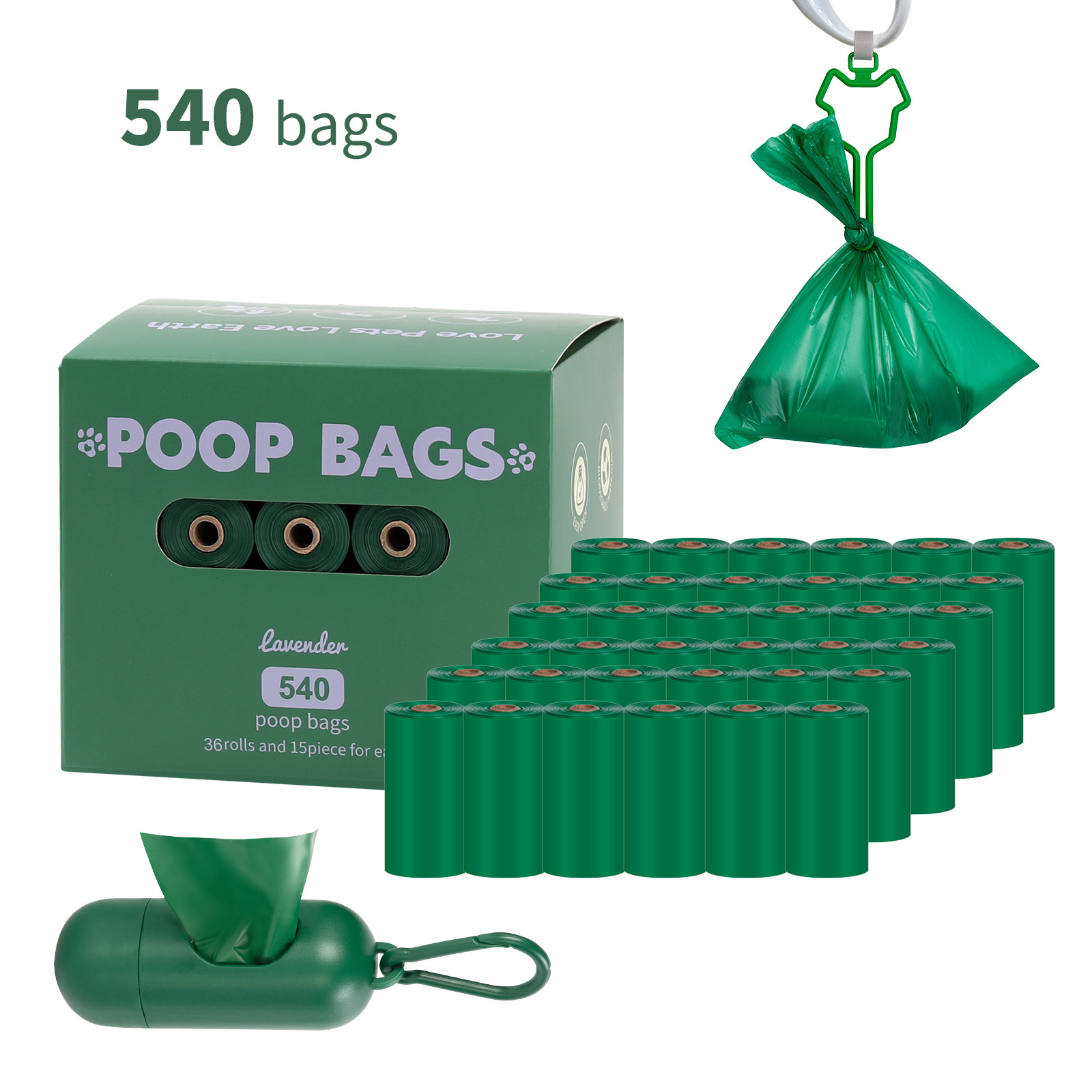 Nueva bolsa de mierda degradable ecológica para perros, bolsa de heces portátil, dispensador de clip de manos libres, bolsa de basura para mascotas