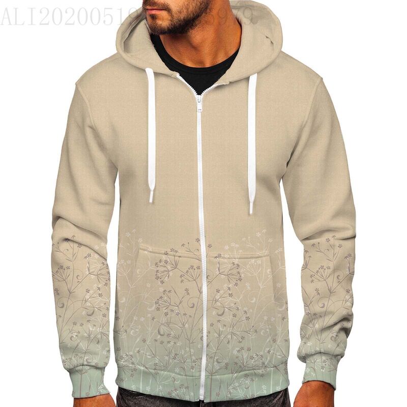 Fashion casual zipper gradient tie-dye printing European and American men's sweater hooded casual sports sweater