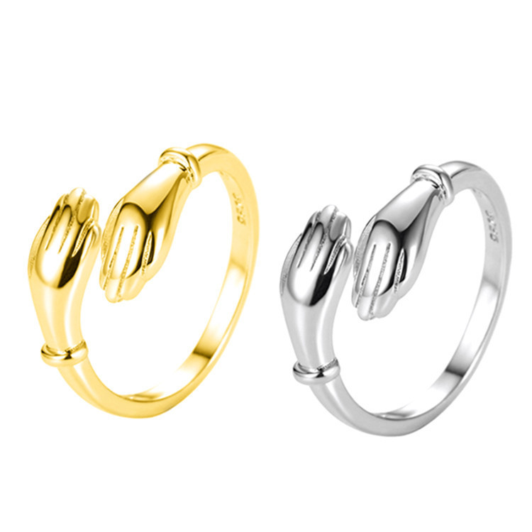 Simple New Hands Hug Couple Open Ring Wholesale display picture 3